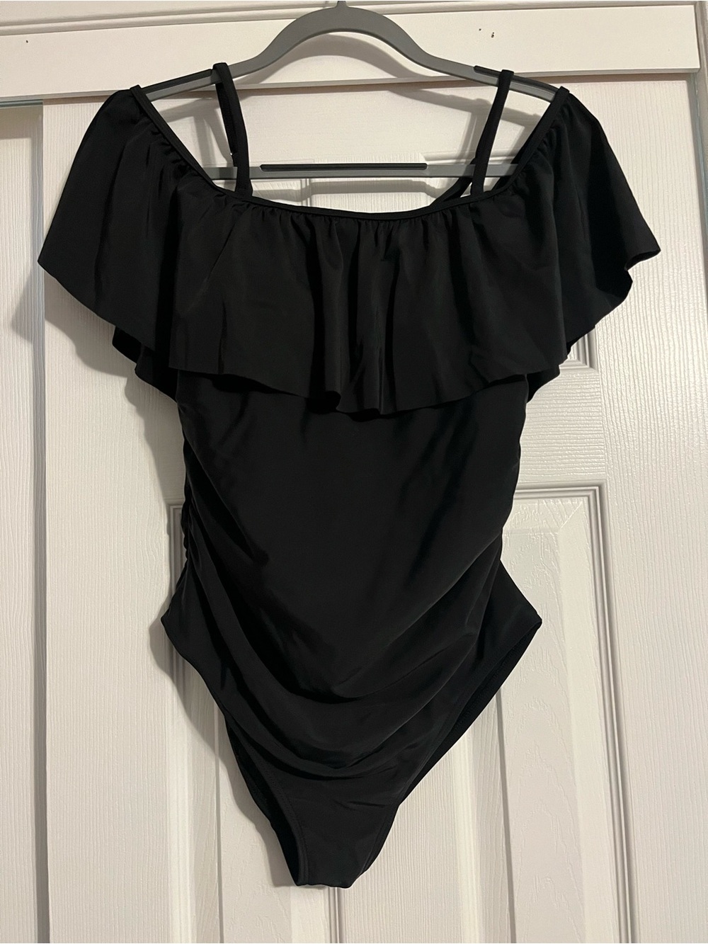 Pinkblush Maternity Black Ruffle Off-Shoulder One Piece Swimsuit